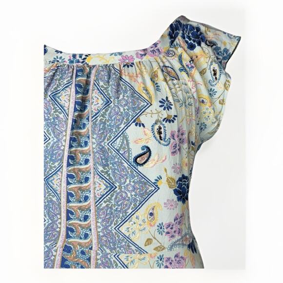 Nostalgia Dress Womens Medium Blue Pink Floral Flowers Boho Peasant Y2K Vintage - Picture 3 of 6